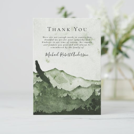 Masculine Mountain Forest Sympathy Funeral Thank You Card | Zazzle