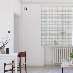 Masculine Muted Blue Plaid w/ Linen Texture Sheer Curtains