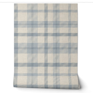 Masculine Muted Blue Plaid w/ Linen Texture Wallpaper