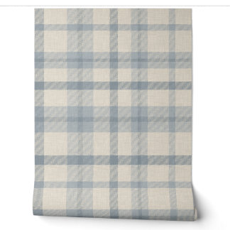Masculine Muted Blue Plaid w/ Linen Texture Wallpaper