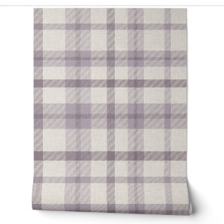 Masculine Muted Purple Plaid w/ Linen Texture Wallpaper