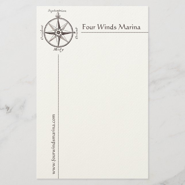 Masculine Nautical Stationery with Antique Compass (Front)