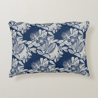 Masculine Navy Blue Effect Indigo Floral all Over Accent Pillow