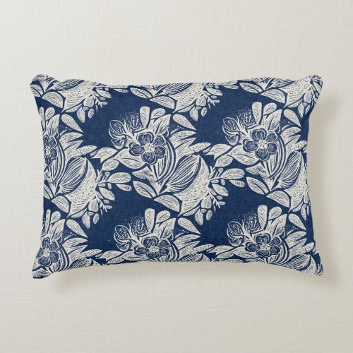 Masculine Navy Blue Effect Indigo Floral all Over  Accent Pillow