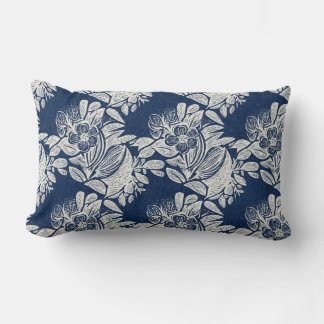 Masculine Navy Blue Effect Indigo Floral all Over Lumbar Pillow