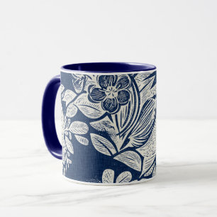 Masculine Navy Blue Effect Indigo Floral all Over Mug