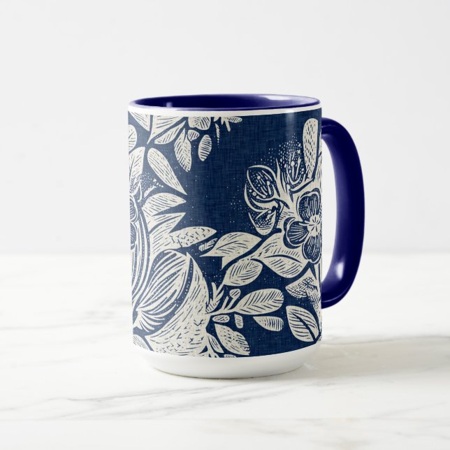 Masculine Navy Blue Effect Indigo Floral all Over Mug (Front Right)