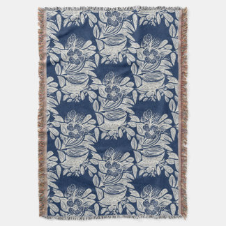 Masculine Navy Blue Effect Indigo Floral all Over Throw Blanket