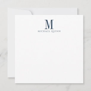Masculine Navy Blue Monogram Note Card