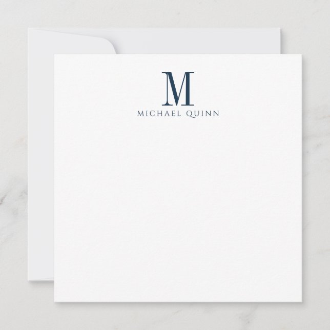 Masculine Navy Blue Monogram Note Card (Front)