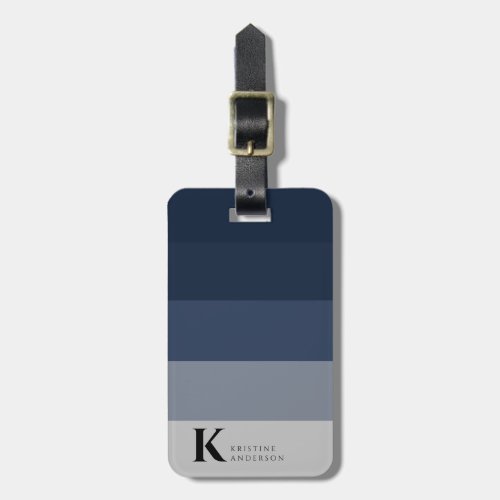 Masculine Navy Blue Ombre Gray Classic Monogram Luggage Tag