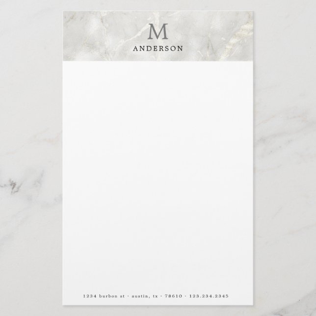 masculine pearl marble monogram stationery (Front)