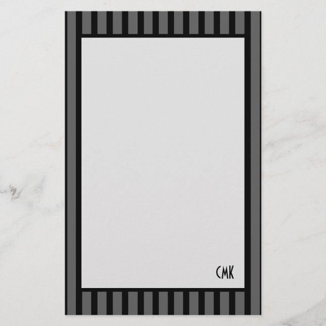 Masculine Personalized Black and Gray Stripes Stationery (Front)