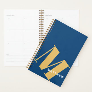 Masculine Personalized Initial and Name, Navy/Gold Planner