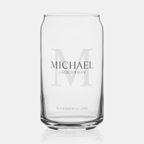 Masculine Personalized Monogram and Name Groomsmen Can Glass