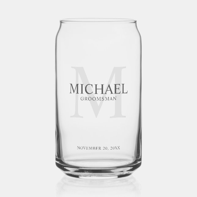 Masculine Personalized Monogram and Name Groomsmen Can Glass (Front)