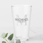 Masculine Personalized Monogram and Name Groomsmen Glass<br><div class="desc">Add a personal touch to your wedding with personalized groomsmen glass.
This glass features personalized groomsman's name with title in grey and monogram in light grey as background,  in classic serif font style.

Also perfect for best man,  father of the bride,  ring bearer and more.</div>