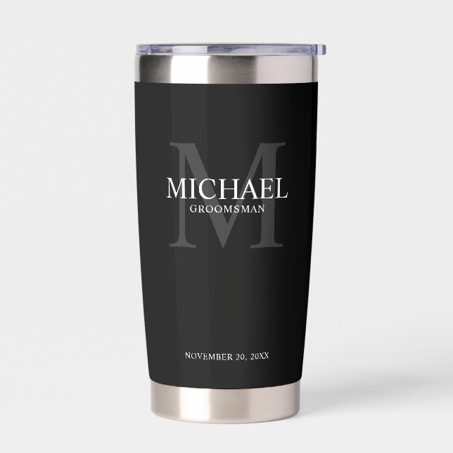 Masculine Personalized Monogram and Name Groomsmen Insulated Tumbler (Left)