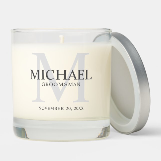 Masculine Personalized Monogram and Name Groomsmen Scented Candle (Lid)