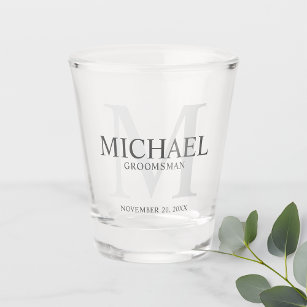 Masculine Personalized Monogram and Name Groomsmen Shot Glass
