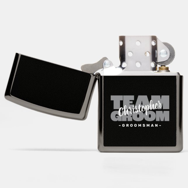 Masculine Personalized Name Groomsmen Team Groom Zippo Lighter (Open)