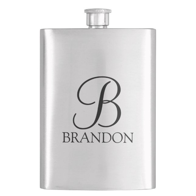 Masculine Personalized Script Monogram and Name Flask (Front)