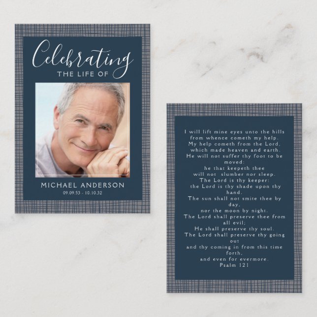 Masculine Photo Funeral Sympathy Prayer Card (Front/Back)