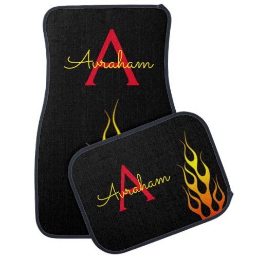 Masculine Pinstriped Flames Flame Monogram Car Floor Mat