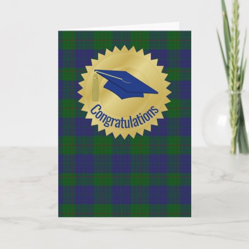 Masculine Plaid and Mortarboard Cap Graduation  Card