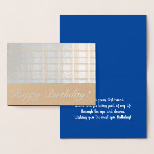 Masculine Plaid Stripes Blue Best Friend Birthday Foil Card