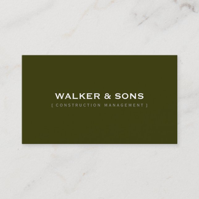 MASCULINE plain simple smart dark olive army green Business Card (Front)