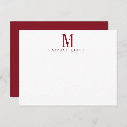 Masculine ProfessionaI Monogram Burgundy Red Note Card
