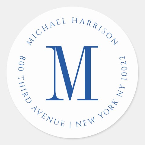 Masculine ProfessionaI Navy Blue Return Address Classic Round Sticker