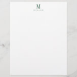 Masculine Professional Green Monogram  Letterhead<br><div class="desc">A modern masculine forest green name and initial monogram on white,  for your stationery,  with an Industrial Roman modern typeface. Add a special handwritten note with your own name logo. Simple and minimalist style. Order in larger quantities for greater savings.</div>