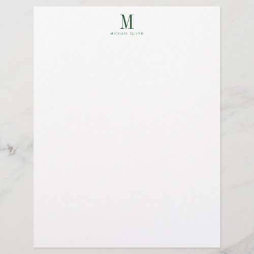 Masculine Professional Green Monogram  Letterhead