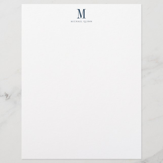 Masculine Professional Navy Blue Monogram Letterhead (Front)