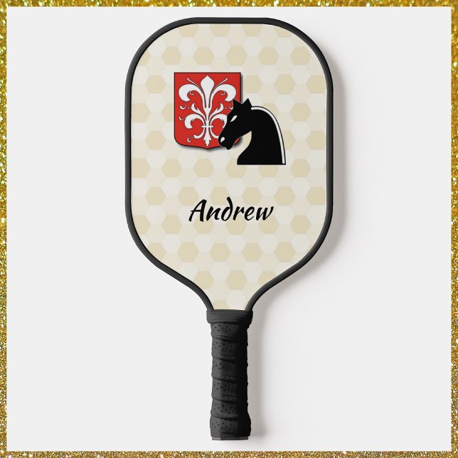Masculine Red and Black Knight Shield and Horse Pi Pickleball Paddle (Creator Uploaded)