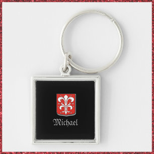 Masculine Red and Black Medieval Knight Shield Keychain