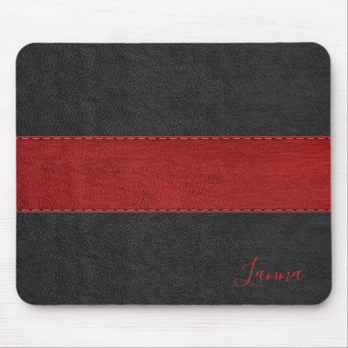 Masculine Red  Black Leather Monogram Mouse Pad
