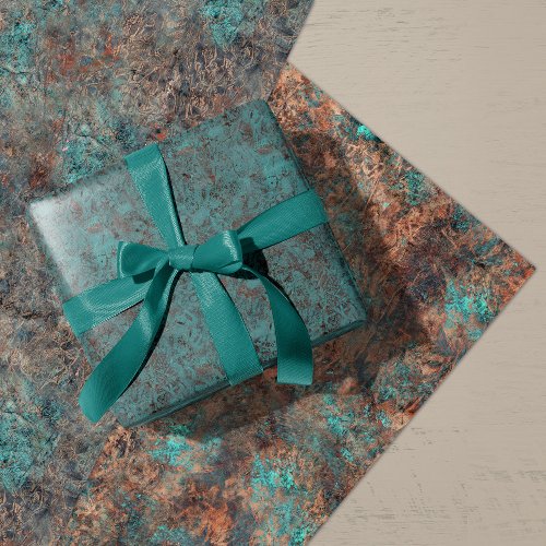 Masculine Rust Turquoise Patina Design Wrappin Wrapping Paper Sheets