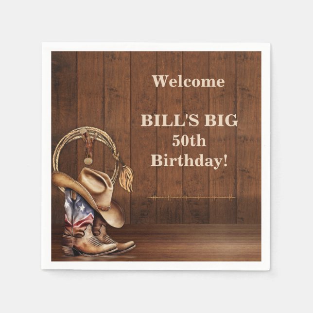 Masculine Rustic Cowboy Hat Boots Wood  Western Napkins (Front)
