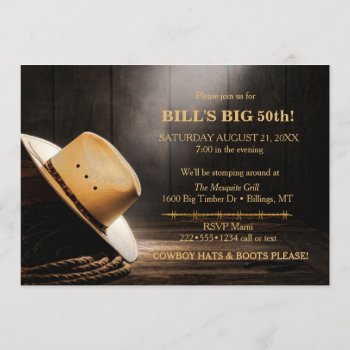 Masculine Rustic Cowboy Hat Rope Wood  Western Invitation by HydrangeaBlue at Zazzle