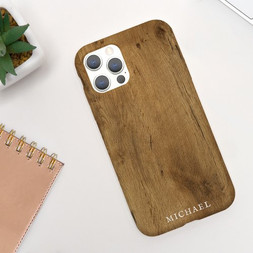 Masculine Rustic Wood Personalized w Name iPhone 11 Case