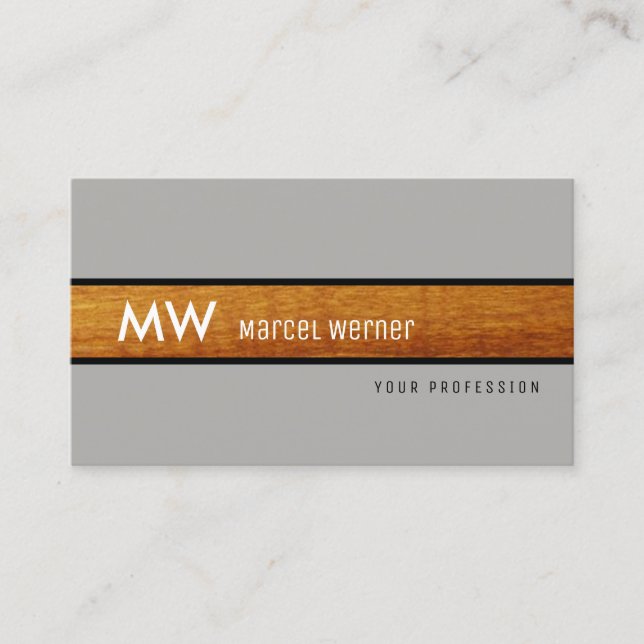 masculine rustic wood stripe on gray business card (Front)