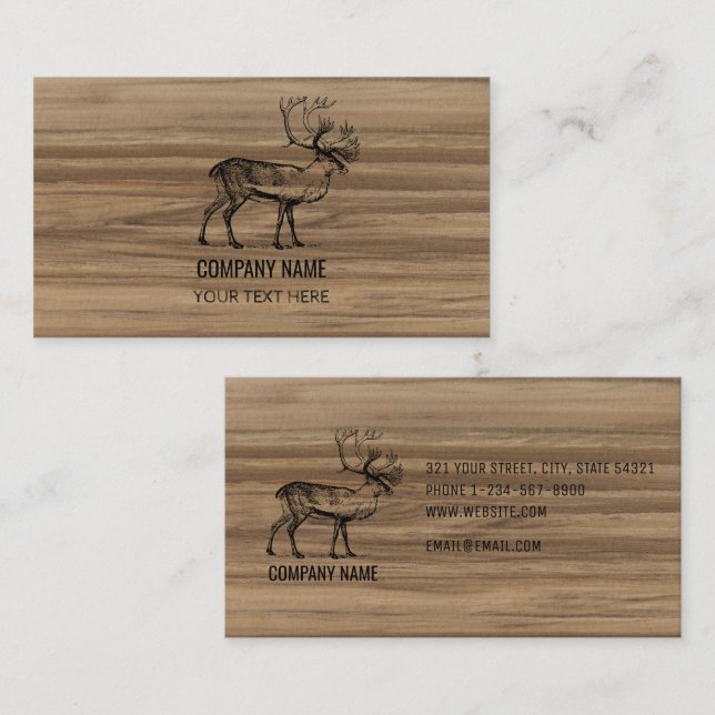 Masculine Rustic Wood Texture & Deer Business Card (Front/Back)