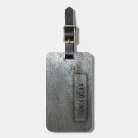 Masculine Silver Distressed Metal Monogram Luggage Tag