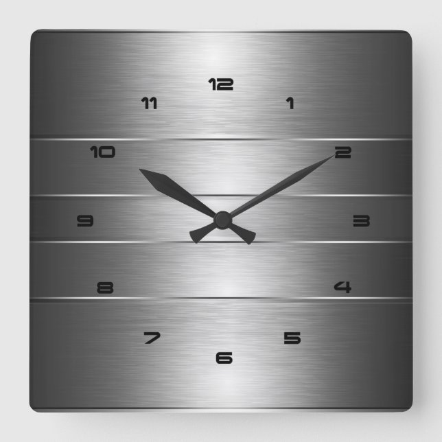 Masculine Silver Stripes Pattern Square Wall Clock (Front)