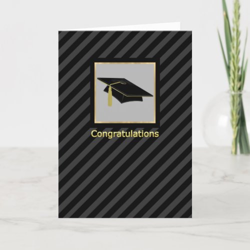 Masculine Stripe and Mortarboard Cap Graduation Card