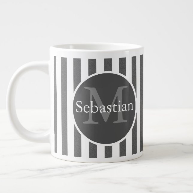 Masculine Striped Personalized Monogrammed Giant Coffee Mug (Left)
