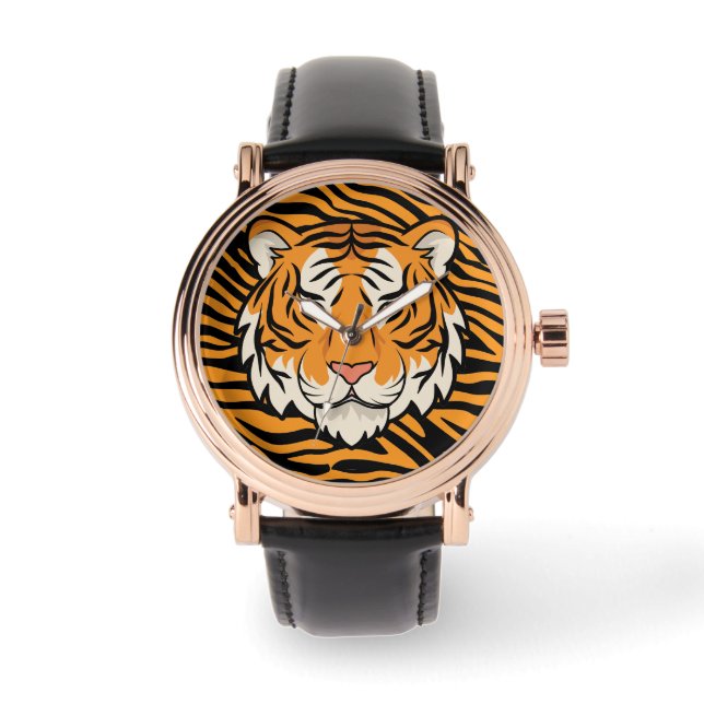 Masculine, Tiger Face ,Tiger Skin Background Watch (Front)